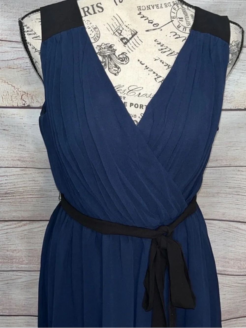 Modcloth Navy Sleeveless V-Neck Midi Dress with Black Tie Waist